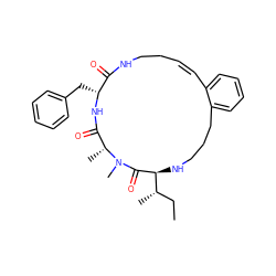 CC[C@H](C)[C@@H]1NCCCc2ccccc2/C=C\CCNC(=O)[C@@H](Cc2ccccc2)NC(=O)[C@@H](C)N(C)C1=O ZINC001772632482