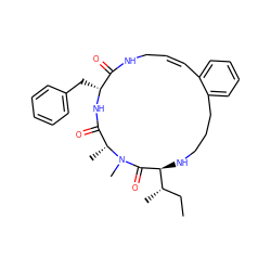 CC[C@H](C)[C@@H]1NCCCc2ccccc2/C=C\CNC(=O)[C@@H](Cc2ccccc2)NC(=O)[C@@H](C)N(C)C1=O ZINC001772603579