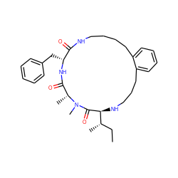 CC[C@H](C)[C@@H]1NCCCc2ccccc2CCCCNC(=O)[C@@H](Cc2ccccc2)NC(=O)[C@@H](C)N(C)C1=O ZINC000073196233