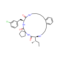 CC[C@H](C)[C@@H]1NCCCc2ccccc2CCCCNC(=O)[C@H](Cc2cccc(Cl)c2)NC(=O)C2(CCCC2)NC1=O ZINC001772643766