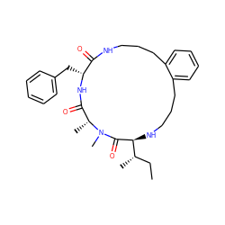 CC[C@H](C)[C@@H]1NCCCc2ccccc2CCCNC(=O)[C@@H](Cc2ccccc2)NC(=O)[C@@H](C)N(C)C1=O ZINC000073196232