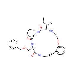 CC[C@H](C)[C@@H]1NCCOc2ccccc2/C=C\CNC(=O)[C@H](COCc2ccccc2)NC(=O)C2(CCCC2)NC1=O ZINC001772570138