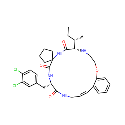 CC[C@H](C)[C@@H]1NCCOc2ccccc2/C=C\CNC(=O)[C@H](Cc2ccc(Cl)c(Cl)c2)NC(=O)C2(CCCC2)NC1=O ZINC001772609944