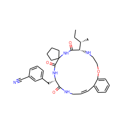 CC[C@H](C)[C@@H]1NCCOc2ccccc2/C=C\CNC(=O)[C@H](Cc2cccc(C#N)c2)NC(=O)C2(CCCC2)NC1=O ZINC001772655952