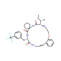 CC[C@H](C)[C@@H]1NCCOc2ccccc2/C=C\CNC(=O)[C@H](Cc2cccc(C(F)(F)F)c2)NC(=O)C2(CCCC2)NC1=O ZINC001772578255