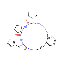 CC[C@H](C)[C@@H]1NCCOc2ccccc2/C=C\CNC(=O)[C@H](Cc2ccsc2)NC(=O)C2(CCCC2)NC1=O ZINC001772609684