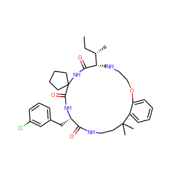 CC[C@H](C)[C@@H]1NCCOc2ccccc2C(C)(C)CCNC(=O)[C@H](Cc2cccc(Cl)c2)NC(=O)C2(CCCC2)NC1=O ZINC001772613271