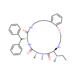 CC[C@H](C)[C@@H]1NCCOc2ccccc2CCCNC(=O)[C@@H](C(c2ccccc2)c2ccccc2)NC(=O)[C@@H](C)N(C)C1=O ZINC001772581325