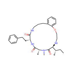 CC[C@H](C)[C@@H]1NCCOc2ccccc2CCCNC(=O)[C@@H](CCc2ccccc2)NC(=O)[C@@H](C)N(C)C1=O ZINC000073166165