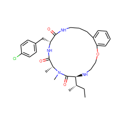 CC[C@H](C)[C@@H]1NCCOc2ccccc2CCCNC(=O)[C@@H](Cc2ccc(Cl)cc2)NC(=O)[C@@H](C)N(C)C1=O ZINC000073166169