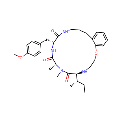 CC[C@H](C)[C@@H]1NCCOc2ccccc2CCCNC(=O)[C@@H](Cc2ccc(OC)cc2)NC(=O)[C@@H](C)N(C)C1=O ZINC000114624807