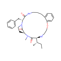 CC[C@H](C)[C@@H]1NCCOc2ccccc2CCCNC(=O)[C@@H](Cc2ccccc2)N2CC[C@@H](C2=O)N(C)C1=O ZINC000201079603