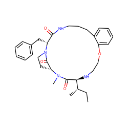 CC[C@H](C)[C@@H]1NCCOc2ccccc2CCCNC(=O)[C@@H](Cc2ccccc2)N2CC[C@H](C2=O)N(C)C1=O ZINC000145895705