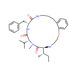 CC[C@H](C)[C@@H]1NCCOc2ccccc2CCCNC(=O)[C@@H](Cc2ccccc2)NC(=O)[C@@H](C(C)C)N(C)C1=O ZINC001772579721