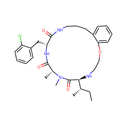 CC[C@H](C)[C@@H]1NCCOc2ccccc2CCCNC(=O)[C@@H](Cc2ccccc2Cl)NC(=O)[C@@H](C)N(C)C1=O ZINC001772579984