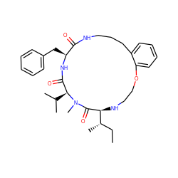 CC[C@H](C)[C@@H]1NCCOc2ccccc2CCCNC(=O)[C@H](Cc2ccccc2)NC(=O)[C@H](C(C)C)N(C)C1=O ZINC001772625652