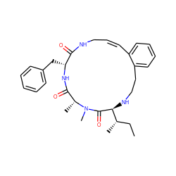 CC[C@H](C)[C@@H]1NCCc2ccccc2/C=C\CNC(=O)[C@@H](Cc2ccccc2)NC(=O)[C@@H](C)N(C)C1=O ZINC001772613956