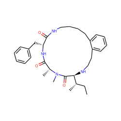 CC[C@H](C)[C@@H]1NCCc2ccccc2CCCCNC(=O)[C@@H](Cc2ccccc2)NC(=O)[C@@H](C)N(C)C1=O ZINC001772611718