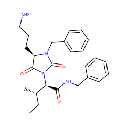 CC[C@H](C)[C@H](C(=O)NCc1ccccc1)N1C(=O)[C@@H](CCCN)N(Cc2ccccc2)C1=O ZINC000026383023