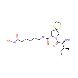 CC[C@H](C)[C@H](N)C(=O)N1CC2(C[C@H]1C(=O)NCCCCCC(=O)NO)SCCS2 ZINC000072104820