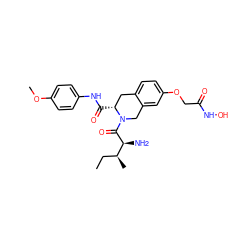 CC[C@H](C)[C@H](N)C(=O)N1Cc2cc(OCC(=O)NO)ccc2C[C@H]1C(=O)Nc1ccc(OC)cc1 ZINC000072104642