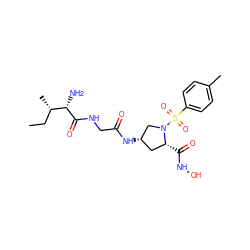 CC[C@H](C)[C@H](N)C(=O)NCC(=O)N[C@H]1C[C@@H](C(=O)NO)N(S(=O)(=O)c2ccc(C)cc2)C1 ZINC000169332531