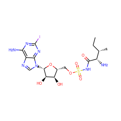CC[C@H](C)[C@H](N)C(=O)NS(=O)(=O)OC[C@H]1O[C@@H](n2cnc3c(N)nc(I)nc32)[C@H](O)[C@@H]1O ZINC000049767681