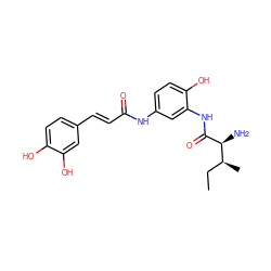 CC[C@H](C)[C@H](N)C(=O)Nc1cc(NC(=O)/C=C/c2ccc(O)c(O)c2)ccc1O ZINC000103178905