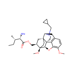 CC[C@H](C)[C@H](N)C(=O)OC[C@H]1C[C@@]23CC[C@]1(OC)[C@@H]1Oc4c(OC)ccc5c4[C@@]12CCN(CC1CC1)[C@@H]3C5 ZINC000148686870