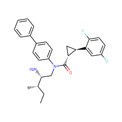 CC[C@H](C)[C@H](N)CN(C(=O)[C@@H]1C[C@H]1c1cc(F)ccc1F)c1ccc(-c2ccccc2)cc1 ZINC000299868172