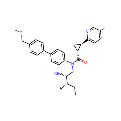 CC[C@H](C)[C@H](N)CN(C(=O)[C@@H]1C[C@H]1c1ccc(F)cn1)c1ccc(-c2ccc(COC)cc2)cc1 ZINC000145033592