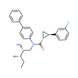 CC[C@H](C)[C@H](N)CN(C(=O)[C@@H]1C[C@H]1c1cccc(Cl)c1)c1ccc(-c2ccccc2)cc1 ZINC000299869676