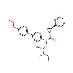 CC[C@H](C)[C@H](N)CN(C(=O)[C@@H]1C[C@H]1c1cccc(F)n1)c1ccc(-c2ccc(COC)cc2)cc1 ZINC000116811072