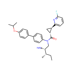 CC[C@H](C)[C@H](N)CN(C(=O)[C@@H]1C[C@H]1c1cccc(F)n1)c1ccc(-c2ccc(OC(C)C)cc2)cc1 ZINC000072316695