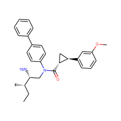 CC[C@H](C)[C@H](N)CN(C(=O)[C@@H]1C[C@H]1c1cccc(OC)c1)c1ccc(-c2ccccc2)cc1 ZINC000299868638