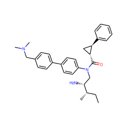 CC[C@H](C)[C@H](N)CN(C(=O)[C@@H]1C[C@H]1c1ccccc1)c1ccc(-c2ccc(CN(C)C)cc2)cc1 ZINC000299855383