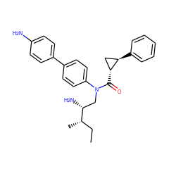 CC[C@H](C)[C@H](N)CN(C(=O)[C@@H]1C[C@H]1c1ccccc1)c1ccc(-c2ccc(N)cc2)cc1 ZINC000299869740