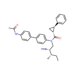 CC[C@H](C)[C@H](N)CN(C(=O)[C@@H]1C[C@H]1c1ccccc1)c1ccc(-c2ccc(NC(C)=O)cc2)cc1 ZINC000299860808