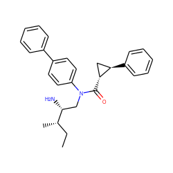 CC[C@H](C)[C@H](N)CN(C(=O)[C@@H]1C[C@H]1c1ccccc1)c1ccc(-c2ccccc2)cc1 ZINC000299871917