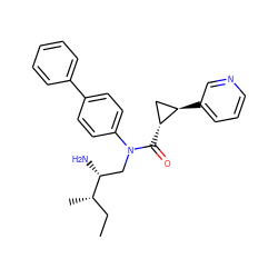 CC[C@H](C)[C@H](N)CN(C(=O)[C@@H]1C[C@H]1c1cccnc1)c1ccc(-c2ccccc2)cc1 ZINC000299862682