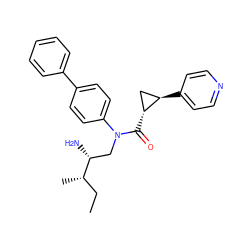 CC[C@H](C)[C@H](N)CN(C(=O)[C@@H]1C[C@H]1c1ccncc1)c1ccc(-c2ccccc2)cc1 ZINC000299868140