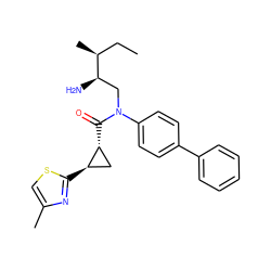 CC[C@H](C)[C@H](N)CN(C(=O)[C@@H]1C[C@H]1c1nc(C)cs1)c1ccc(-c2ccccc2)cc1 ZINC000299863613