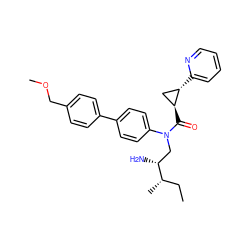 CC[C@H](C)[C@H](N)CN(C(=O)[C@H]1C[C@@H]1c1ccccn1)c1ccc(-c2ccc(COC)cc2)cc1 ZINC000299858527