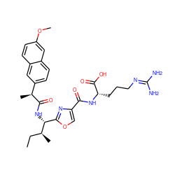 CC[C@H](C)[C@H](NC(=O)[C@@H](C)c1ccc2cc(OC)ccc2c1)c1nc(C(=O)N[C@@H](CCCN=C(N)N)C(=O)O)co1 ZINC000205628416