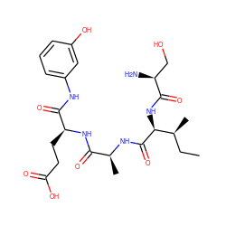 CC[C@H](C)[C@H](NC(=O)[C@@H](N)CO)C(=O)N[C@@H](C)C(=O)N[C@@H](CCC(=O)O)C(=O)Nc1cccc(O)c1 ZINC000071388880