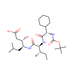 CC[C@H](C)[C@H](NC(=O)[C@@H](NC(=O)OC(C)(C)C)C1CCCCC1)C(=O)N[C@@H](CC(C)C)[C@@H](O)CC(=O)O ZINC000027547912