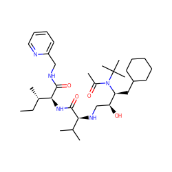 CC[C@H](C)[C@H](NC(=O)[C@@H](NC[C@H](O)[C@H](CC1CCCCC1)N(C(C)=O)C(C)(C)C)C(C)C)C(=O)NCc1ccccn1 ZINC000169325688