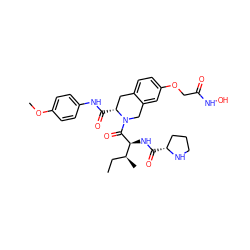 CC[C@H](C)[C@H](NC(=O)[C@@H]1CCCN1)C(=O)N1Cc2cc(OCC(=O)NO)ccc2C[C@H]1C(=O)Nc1ccc(OC)cc1 ZINC000072105120