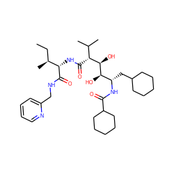 CC[C@H](C)[C@H](NC(=O)[C@H](C(C)C)[C@@H](O)[C@H](O)[C@H](CC1CCCCC1)NC(=O)C1CCCCC1)C(=O)NCc1ccccn1 ZINC000026292845