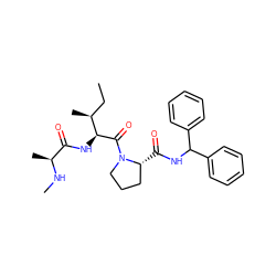 CC[C@H](C)[C@H](NC(=O)[C@H](C)NC)C(=O)N1CCC[C@H]1C(=O)NC(c1ccccc1)c1ccccc1 ZINC000059201467